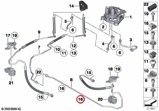 Supporto del tubo OEM 37136777226 per BMW F07, F10, F11, F06, F12, F13, F01, F02. BMW originale.