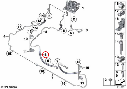 Tubería de presión para motor oscilante OEM 37136781426 para BMW F07, F10, F11, F06, F12, F13, F01, F02. Original BMW.