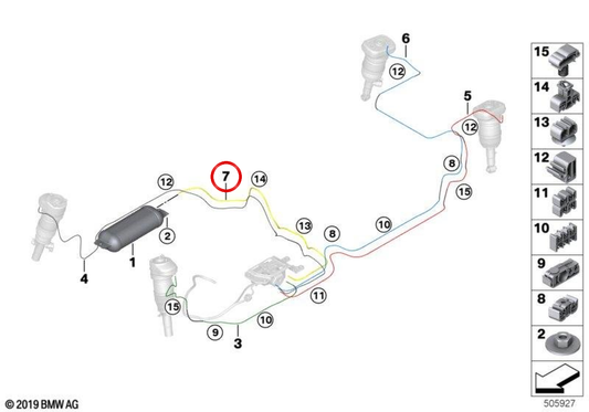 Tubo aria giallo OEM 37205B34FC0 per BMW X5 G05 xDrive45e TA61, TA62 2019-2023. Originale BMW.