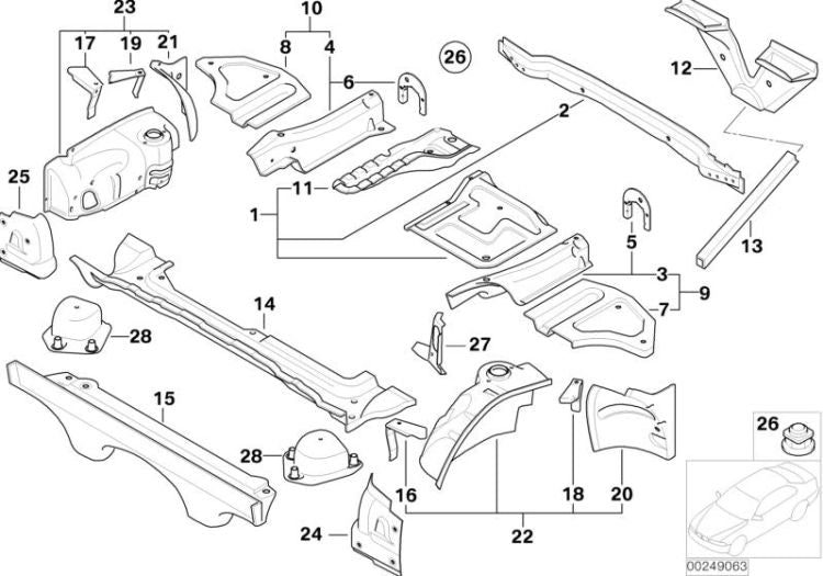 OEM 41137064659 Pannello carrozzeria anteriore sinistro per BMW Z4 E85, E86. BMW originale.