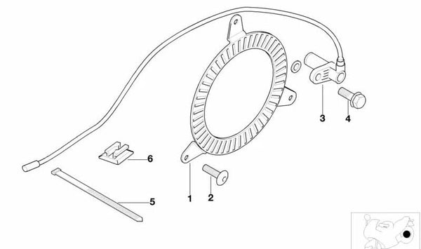 Sensor de velocidad trasero (ABS) OEM 34527665743 para BMW Motorrad F 650 GS (FR13 1999-2001, 2003-2007), F 650 GS Dakar (FR13 2000-2003, 2003-2007). Original BMW Motorrad.