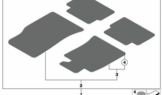 Juego de alfombrillas de terciopelo borde blanco OEM 51477356866 para MINI R56 {Cooper MF3, MF4, SU3, SU4, DMG3, DMG4, SMF7, SMF8, SSV3, SSV4}. Original MINI.