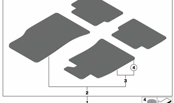 Esterilla velours conductor OEM 51479181186 en color Carbon Black para MINI R55, R56, R57, R58, R59… y más. Original MINI.