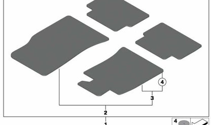 Juego de alfombrillas de moqueta velours OEM 51477330808 para MINI R55, R56, R57. Alfombras originales MINI, diseño específico para versiones GP2, ajuste perfecto y calidad premium.