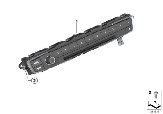 Chrome Audio Control Unit for BMW 1 Series F20, F21, 2 Series F22, F23, 3 Series F30, F31, F34, F80, 4 Series F32, F33, F36, F82, F83 (OEM 61316814185). Original BMW