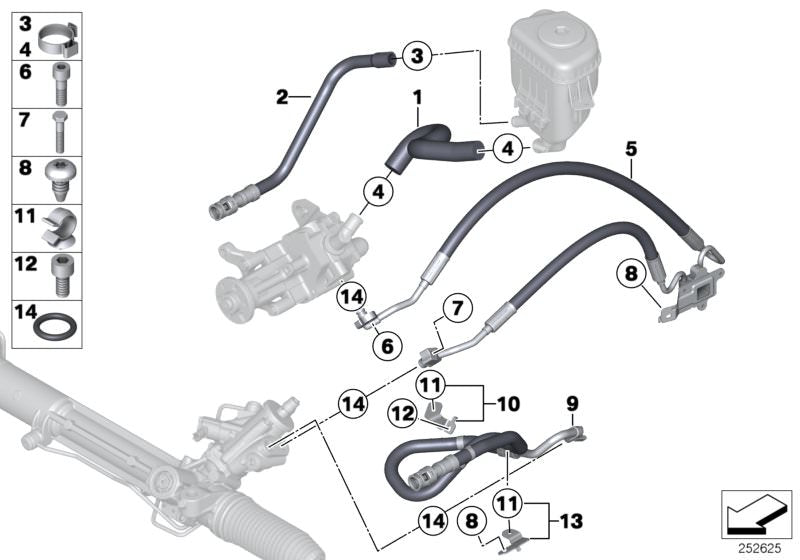 Tubo de retorno de dirección OEM 32416781834 para BMW F06, F07, F10, F11, F12, F13, F01, F02. Compatible con versiones 530d xDrive, 535d xDrive. Recambio original BMW.