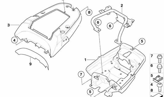 OM 46547656908 Folha adesiva de uso traseiro para motocicletas BMW F 650 Gs, G 650 Gs, GS Dakar ... e muito mais. BMW Motorrad original.