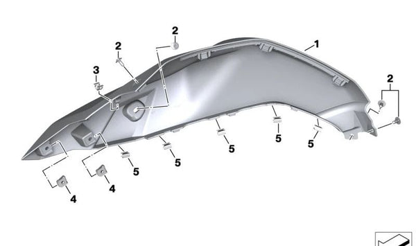 Pieza lateral del carenado izquierdo OEM 46638403861 para motos BMW F 900 R, F 900 RA2... y más. Original BMW Motorrad.