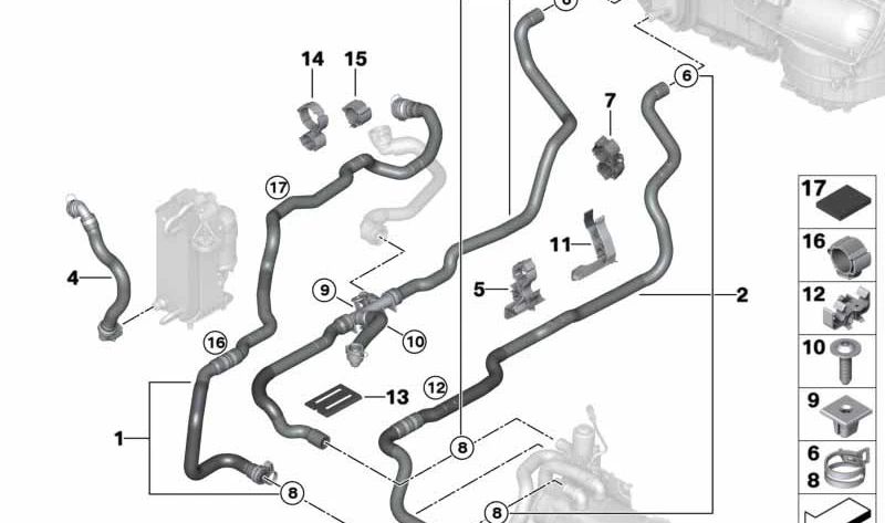 Tubo del refrigerante OEM Progress 64216821257 per BMW G30, G31, G32, G11, G12. BMW originale.