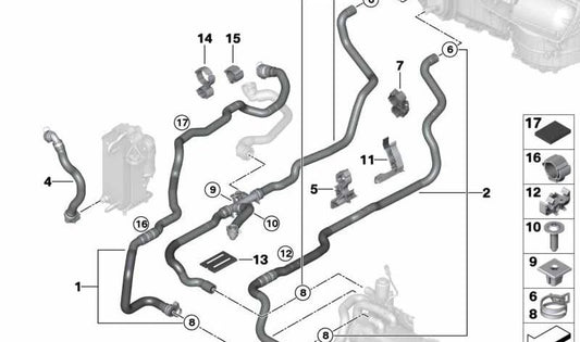 Tubo del refrigerante OEM Progress 64216821257 per BMW G30, G31, G32, G11, G12. BMW originale.