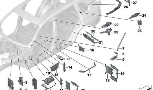 Right C-pillar moulding part for BMW X7 G07 (OEM 41007470936). Original BMW.