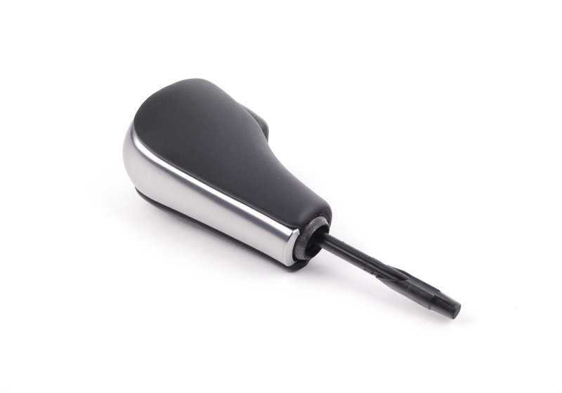 Pomo de cambio en cuero y acabado titanio cromado OEM 25167585789 para BMW E63 y E64 (630i, 645Ci manual y automático). Original BMW.