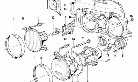 Lente óptico izquierdo OEM 63121385453 para BMW E30, E24. Repuesto original BMW.