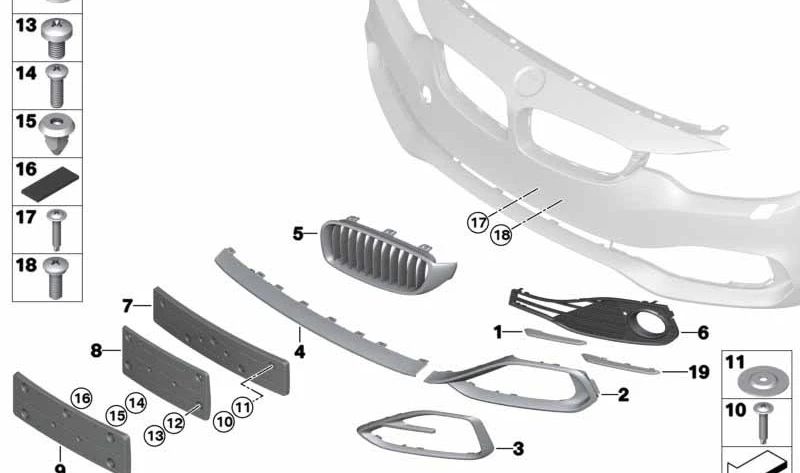 Embellecedor derecho Sport Line OEM 51117294840 para BMW F32, F33, F36. Original BMW.