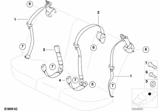Zentraler Rückgürtel für BMW E46 (OEM 72118201026). Original BMW.