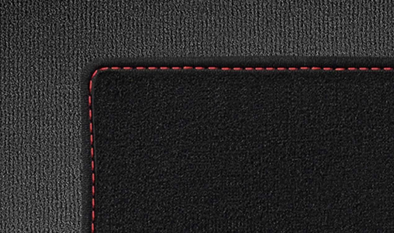 Juego de alfombrillas delanteras Velours costura roja OEM 51477324831 para MINI R56, R56 LCI, Clubman R55, Clubman R55 LCI, Cabrio R57, Cabrio R57 LCI, Coupé R58, Roadster R59. Original MINI.