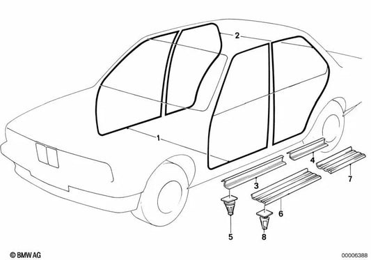 Mold de limiar de entrada traseira direita para BMW E32 (OEM 51471951394). BMW original.