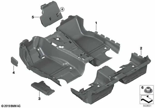 Revestimiento de piso delantero OEM 51478079238 para BMW 8' F93 M8, 8' G16 840d, 840i, M850i... y más. Original BMW.
