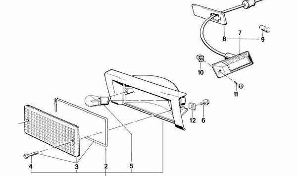 Intermitente delantero derecho OEM 63131381254 para BMW E30. Luz de giro lateral original BMW. Ideal si buscas "intermitente BMW E30", "luz de giro derecha E30" o "repuesto intermitente original".