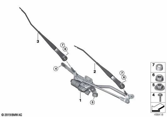 Windshield wiper arm driver side for BMW 1 Series F40, 2 Series F44 (OEM 61617453958). Original BMW.