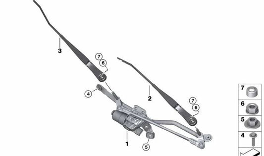 Clean mechanism Windshield with OEM 61615A36EB9 engine for BMW F40, F44. Original BMW.