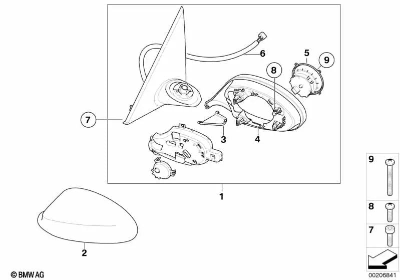 Heated right exterior mirror for BMW E92, E92N, E93, E93N (OEM 51167268196). Original BMW