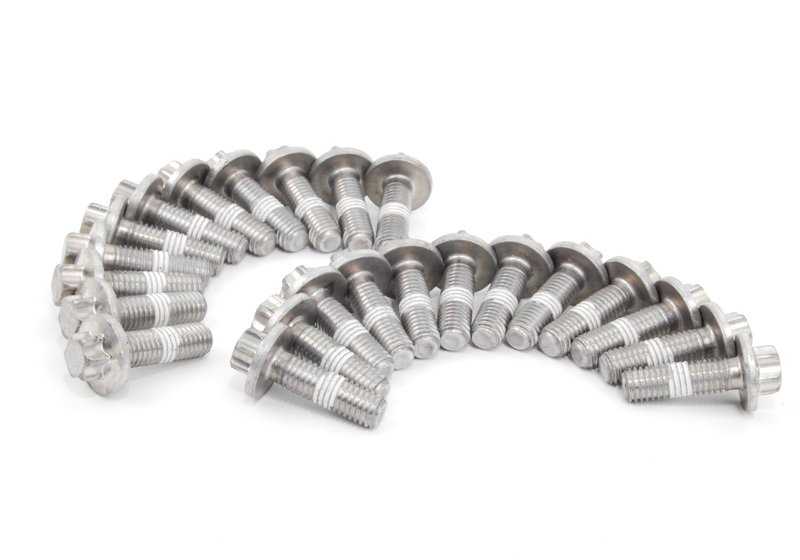 Aluminum screw set of the oil crankcase for BMW E81, E82, E87, E88, F20, F21, F22, F23, F87, E90, E91, E92, E93, F30, F31, F34, F35, F32, F33, F36 , E60 , E61, F10, F11, F18, E63, E64, E65, E66, F01, F02, E84, E83N, F25, F26, E70, F15, E71, F16