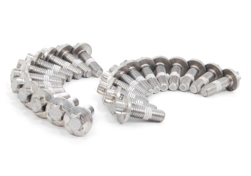 Aluminum screw set of the oil crankcase for BMW E81, E82, E87, E88, F20, F21, F22, F23, F87, E90, E91, E92, E93, F30, F31, F34, F35, F32, F33, F36 , E60 , E61, F10, F11, F18, E63, E64, E65, E66, F01, F02, E84, E83N, F25, F26, E70, F15, E71, F16