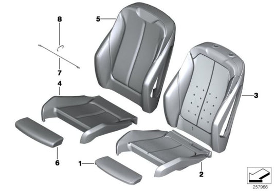 Capa de assento esportiva de couro para BMW Série 3 F30N, F31N, F34N, Série 4 F36, F36N (OEM 52107943236). BMW original