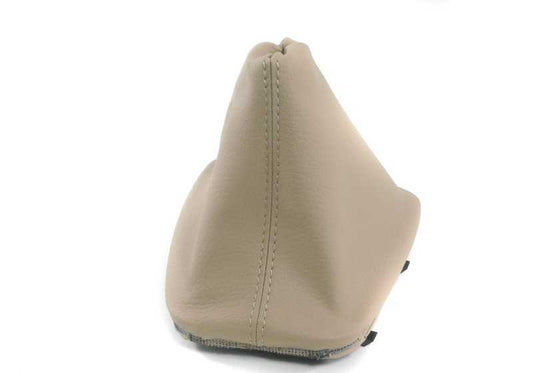 Recubrimiento de palanca de mando beige cuero artificial OEM 25111434352 para BMW 3' E46 316Ci, 318Ci, 316i, 318i... y más. Original BMW.