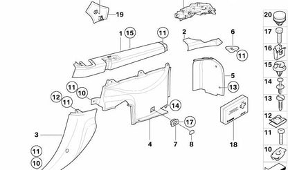 Right water gutter cover 51498407090 for BMW Z3 (E36) Models CK31, CK41, CK51, CK53, CK61, CK63, CK71, CK73, CK81, CK83. Original BMW piece.