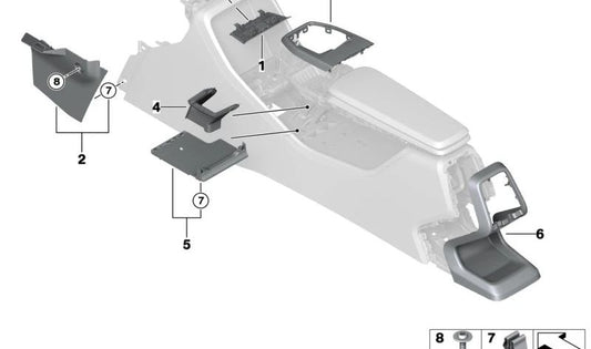 Embellecedor negro consola central OEM 51169473167 para BMW Serie 2 U06, X1 U11 y X2 U10. Original BMW.