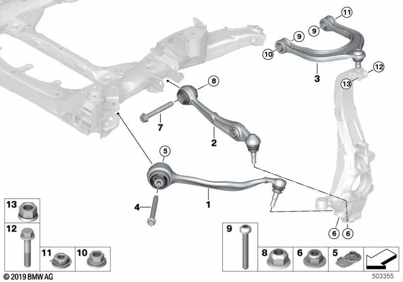 Control arm with rubber mount right for BMW X5 F95, F95N, X6 F96, F96N (OEM 31108093824). Original BMW