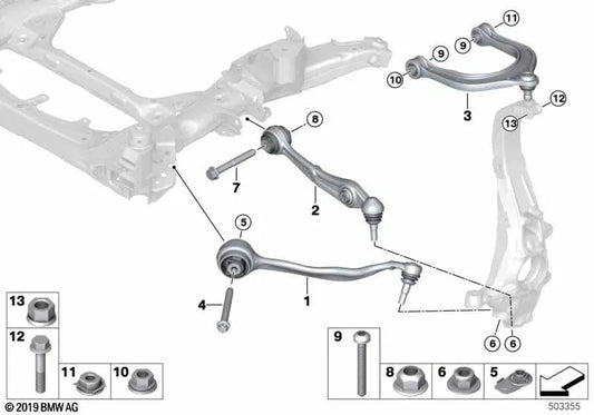 Control arm with rubber mount right for BMW X5 F95, F95N, X6 F96, F96N (OEM 31108093824). Original BMW