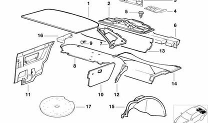 Aislante acústico maletero OEM 51488153937 para BMW E36 316i (todos los modelos: BE11, BE12, BE21, BE22, CA11, CA12, CA21, CA22, CA71, CA72). Original BMW.