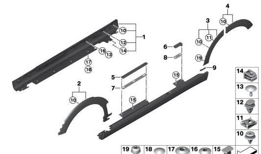 Embellecedor entrada puerta delantera OEM 51777374895 para MINI F20, F55, F65, F54. Original MINI.