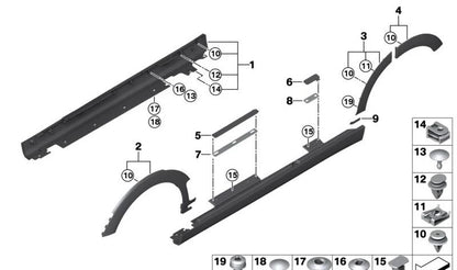 Paramento chapa pasa-ruedas delantero izquierdo OEM 51777373335 para MINI Clubman F54, F54 LCI. Original MINI.