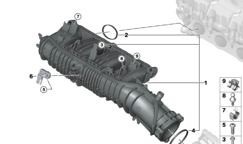 Toma de admisión OEM 11617617500 para BMW F45, F46, F48, F39, F55, F56, F57, F54, F60. Original BMW.