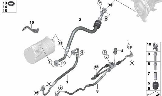 Tubería de succión evaporador a compresor OEM 64539288152 para BMW F30. Original BMW.