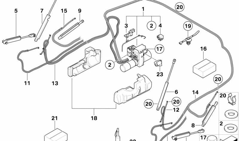 Cilindro hidráulico tapa del techo derecho OEM 54347190670 para BMW E88. Original BMW.