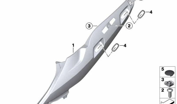 Panel lateral trasero derecho OEM 46637681566 para BMW Motorrad R1200GS (K50), R1200GS Adventure (K51), R1250GS (K50), R1250GS Adventure (K51). Original BMW Motorrad.