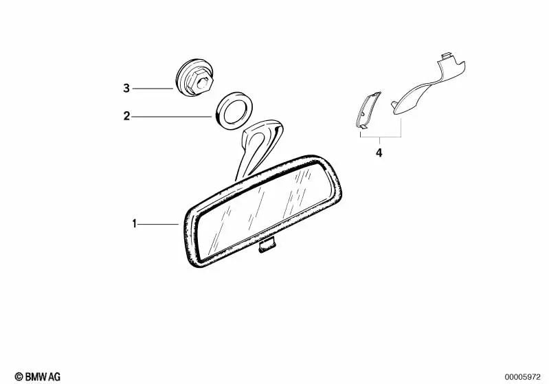 Manual interior rearview mirror for BMW 3 Series E30, E46, 5 Series E39 (OEM 51161932854). Genuine BMW