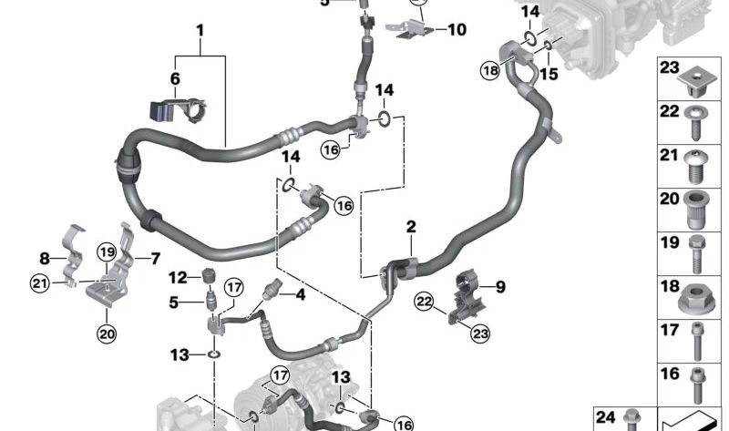 Supporto OEM combinato 64539303491 per BMW F90, G30, G31, G38, G90, G32, G11, G12, G70, F91, F92, F93, G14, G15, G16, G01, G02. BMW originale.