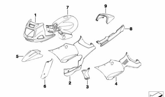 Pieza lateral imprimada izquierda OEM 52532313149 para motos BMW R1100RS, R1150RS. Original BMW Motorrad.