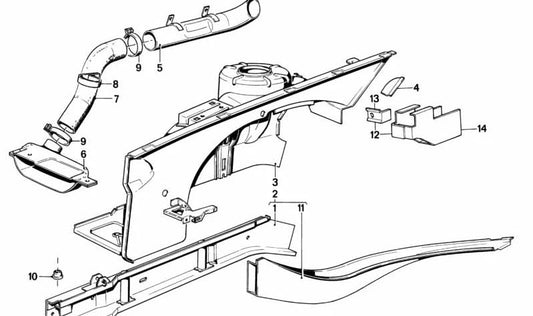 Aleta interior delantera derecha OEM 41141858898 para BMW E23. Compatible con todos los modelos E23. Original BMW.