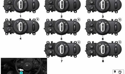 Interruptor de luces OEM 61315A25471 para MINI F56, F55, Clubman F54, Cabrio F57... y más. Original MINI.