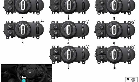 Dispositivo de mando luz OEM 61315A25480 para MINI F56, F55, Clubman F54, Cabrio F57. Original MINI.