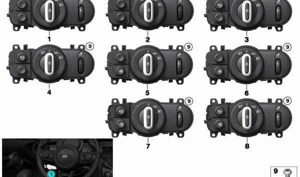 Dispositivo de mando luz OEM 61315A25494 para MINI Countryman F60, F60 LCI. Original MINI.