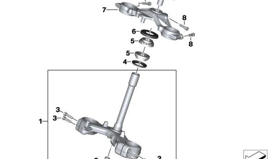 Puente horquilla inferior OEM 31428557754 para motos BMW G 310 R, G 310 GS, G 310 RR. Original BMW Motorrad.