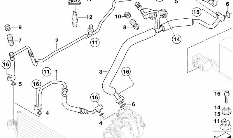 Tubería de succión aire acondicionado OEM 64539155334 para BMW E60, E61. Original BMW.